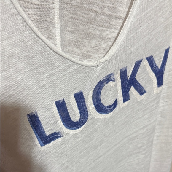 Lucky Brand White Tee with Blue Lettering - Picture 3 of 3